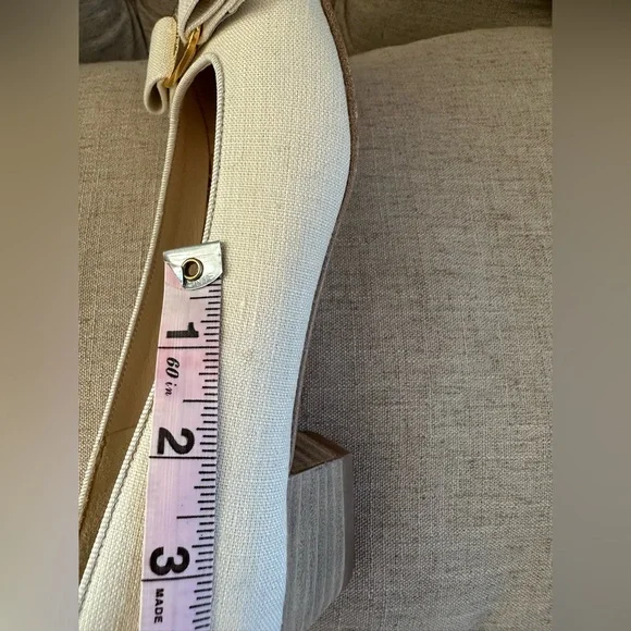 Vintage 90s Salvatore Ferragamo cream linen bow toe kitten heels women’s 7 1/2 - Picture 12 of 14